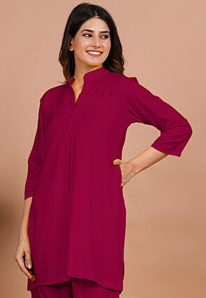 Solid Color Rayon Kurti in Fuchsia