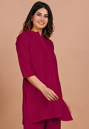 Solid Color Rayon Kurti in Fuchsia