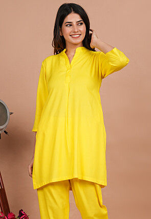 Solid Color Rayon Kurti in Yellow