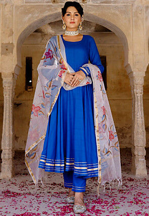 Solid Color Rayon Pakistani Suit in Royal Blue