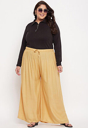 Solid Color Rayon Palazzo in Beige