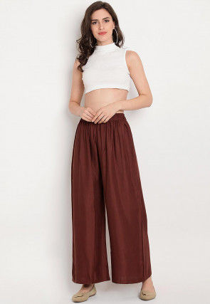 Solid Color Rayon Palazzo in Brown