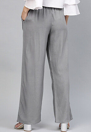 Solid Color Rayon Palazzo in Grey