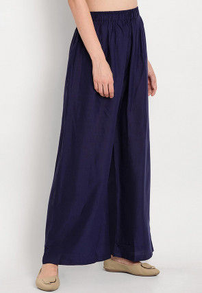 Solid Color Rayon Palazzo in Navy Blue