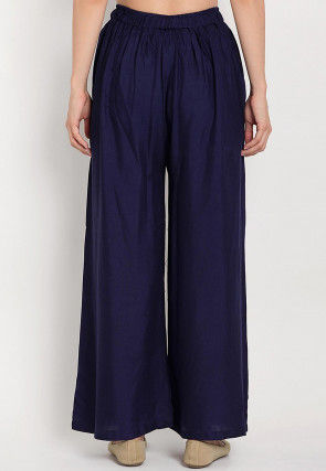 Solid Color Rayon Palazzo in Navy Blue