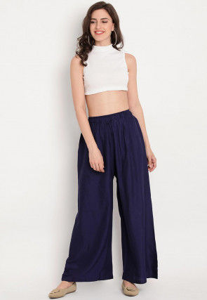 Solid Color Rayon Palazzo in Navy Blue