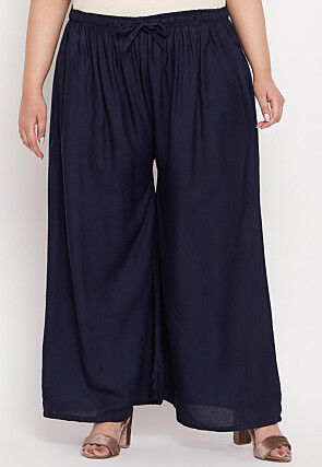 Solid Color Rayon Palazzo in Navy Blue