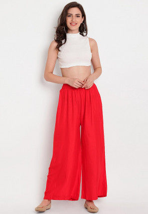 Solid Color Rayon Palazzo in Red