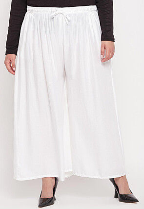 Solid Color Rayon Palazzo in White