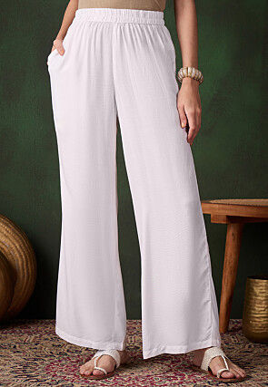 Solid Color Rayon Palazzo in White