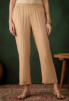 Solid Color Rayon Pant in Beige