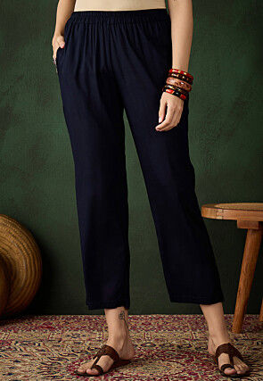 Solid Color Rayon Pant in Navy Blue