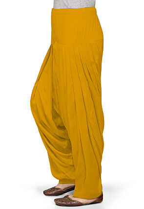 Solid Color Rayon Patiala in Mustard