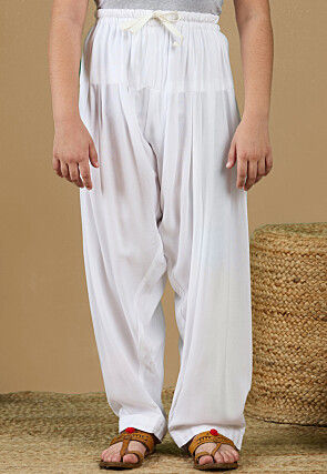 Solid Color Rayon Patiala in White