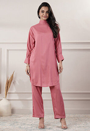Solid Color Rayon Co-Ord Set in Peach