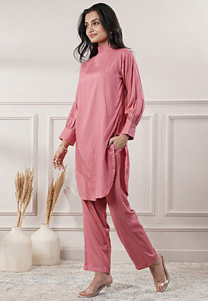 Solid Color Rayon Co-Ord Set in Peach