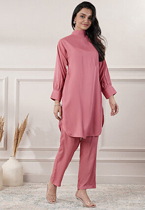 Solid Color Rayon Co-Ord Set in Peach