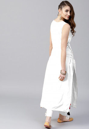 Solid Color Rayon Straight Kurta Set in White