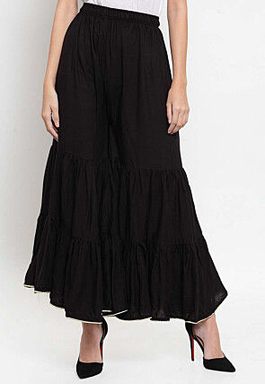 Solid Color Rayon Tiered Sharara in Black