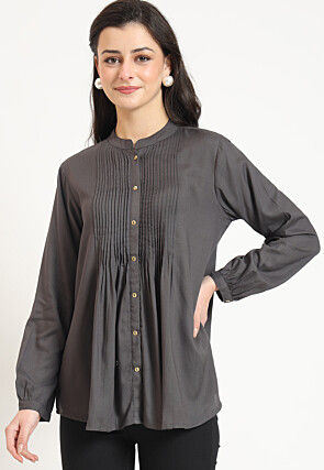 Solid Color Rayon Top in Dark Grey