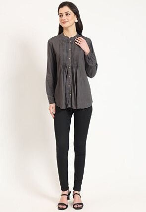 Solid Color Rayon Top in Dark Grey