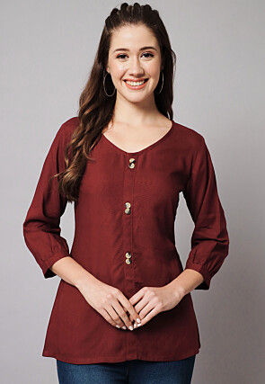 Solid Color Rayon Top in Maroon