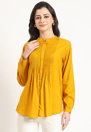 Solid Color Rayon Top in Mustard
