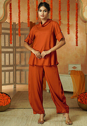 Solid Color Rayon Top Set in Rust