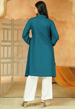 Solid Color Rayon Tunic Set in Teal Blue