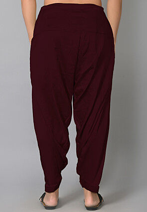 Solid Color Satin Afghani Salwar in Wine