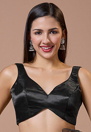 Solid Color Satin Blouse in Black