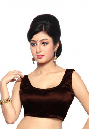 Solid Color Satin Blouse in Brown