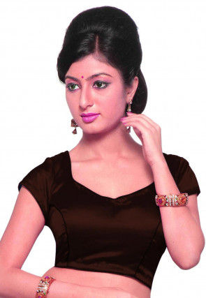 Solid Color Satin Blouse in Brown