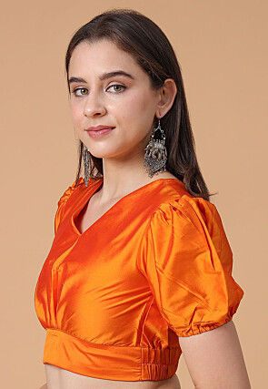 Solid Color Satin Blouse in Orange