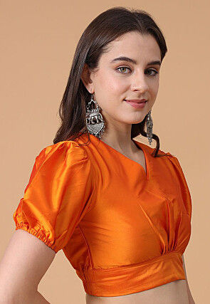 Solid Color Satin Blouse in Orange