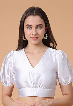 Solid Color Satin Blouse in White