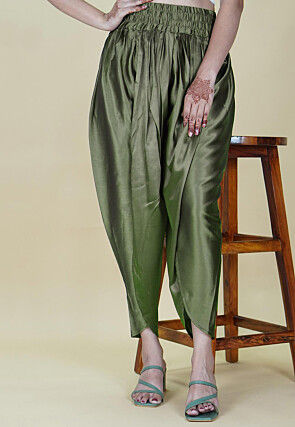 Solid Color Satin Dhoti in Dusty Green