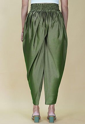 Solid Color Satin Dhoti in Dusty Green