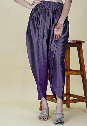 Solid Color Satin Dhoti in Dusty Purple