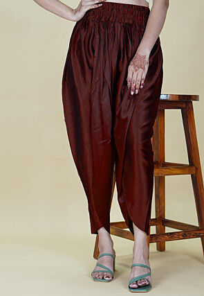 Solid Color Satin Dhoti in Maroon