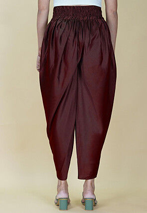 Solid Color Satin Dhoti in Maroon