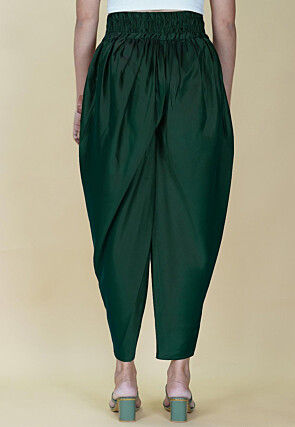 Solid Color Satin Dhoti in Teal Green