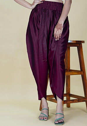 Solid Color Satin Dhoti in Wine