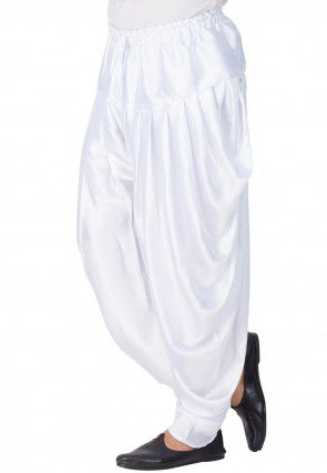 Solid Color Dupion Silk Dhoti Pant in White
