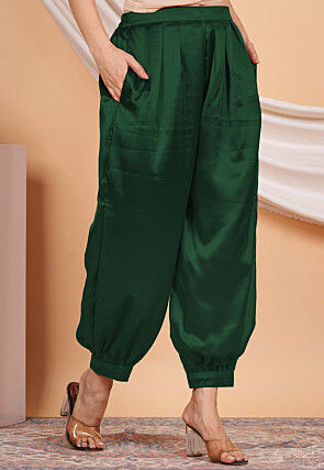 Solid Color Satin Harem Pant in Dark Green