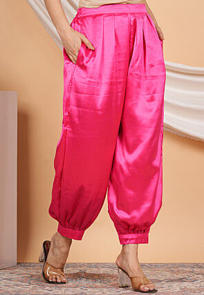 Solid Color Satin Harem Pant in Fuchsia