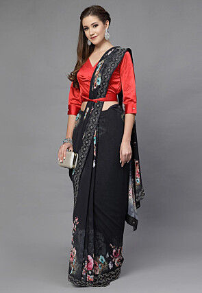 Solid Color Satin Overlapping Blouse in Red