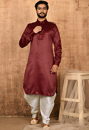 Solid Color Satin Paithani Suit in Maroon