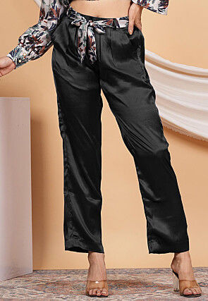 Solid Color Satin Pant in Black