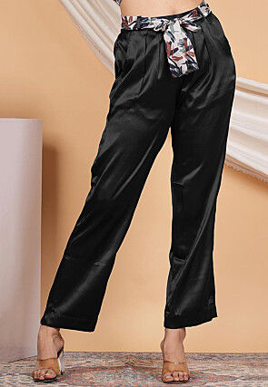 Solid Color Satin Pant in Black